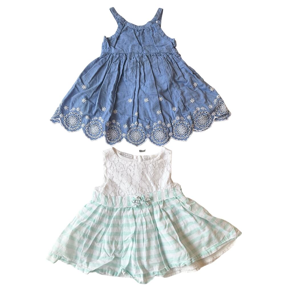 Cat & Jack Baby Girl Dress size 12M Blue Denim & Dress size 24M White Lace